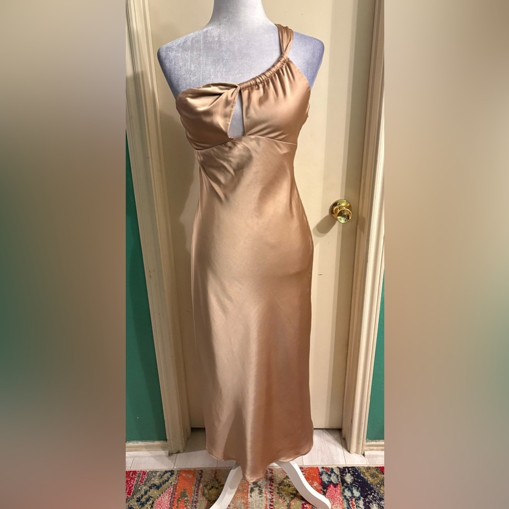 Hello Molly One Shoulder Satin Midi Dress